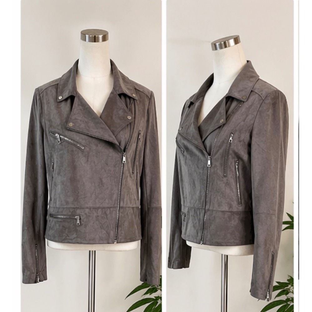 Hutch Faux Suede Moto Jacket Women Large Gray Stretchy Edgy Minimalist Boho